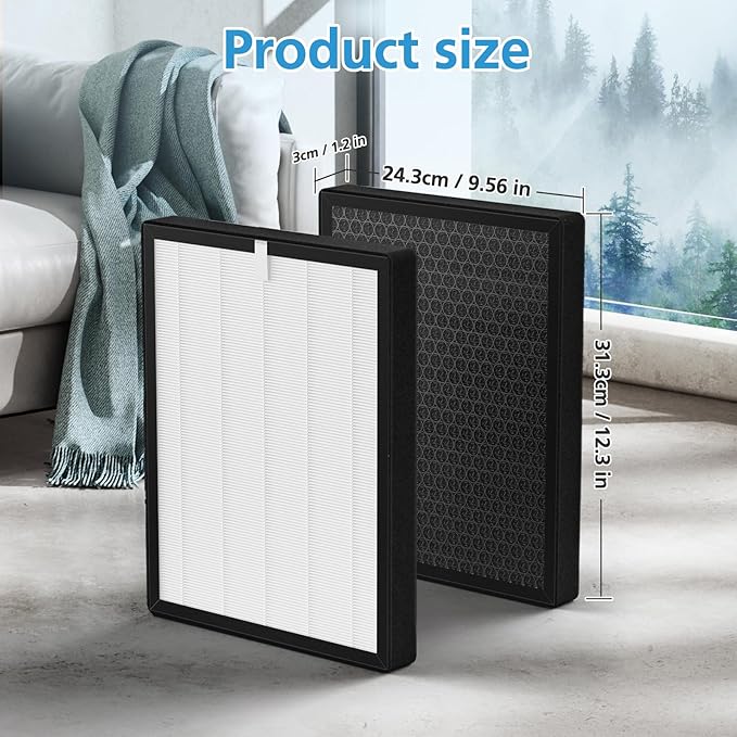 2 Pack KQ-36/KQ-36A Filter Replacement Compatible with Aucleia KQ-36 Air Purifier Larger 3-Stage Filtration for 99.97% Particle Reduction Dust Pets Hair Smoke Odor for Home Large Room 2,100 Ft²