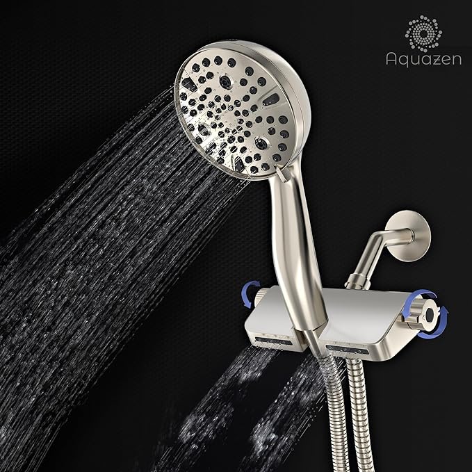 AQUAZEN® Filtered Shower Head with 8-Layer Handheld Filter | High Pressure | 10 Spray Modes | US Standard | Premium Brushed Nickel Finish | 5ft Hose | Easy Install