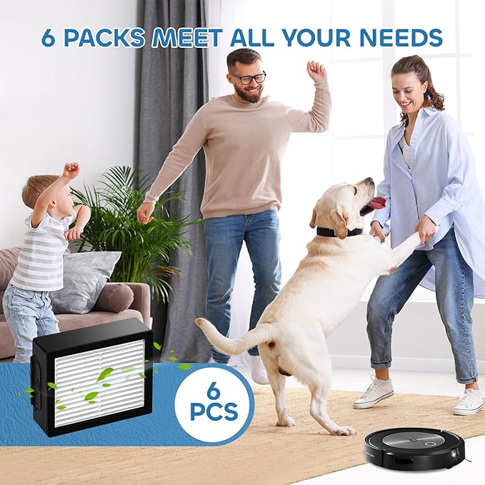 6 Pack Filter Replacements Compatible With i Robot Roomba E I & J Series E5 E6 i1 i1+ i3 i3+ i4 i4+ i5 i5+ i6 i6+ i7 i7+ i8 i8+ NOT for J9, High Efficiency Filter for iRobot Roomba Replacement Parts