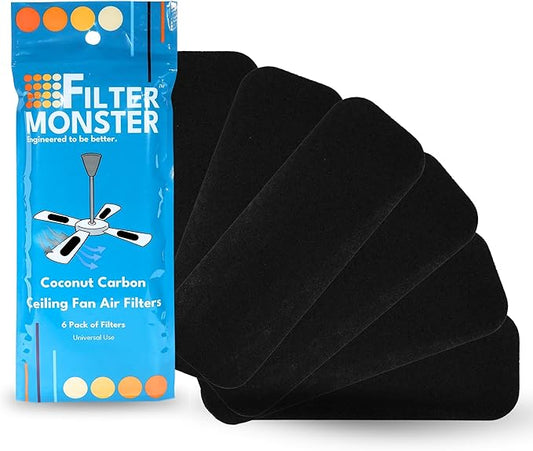 Filter Monster Coconut Carbon Ceiling Fan Filters - Easy-Stick Activated Carbon Blade Filters for Common Household Contaminants - 6 Pack