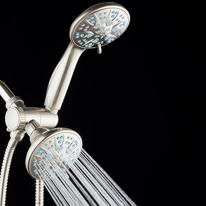 AquaDance Antimicrobial/Anti-Clog High-Pressure 30-setting Dual Head Combination Shower with Microban Nozzle Protection From Growth of Mold, Mildew & Bacteria for a Healthier Shower – Aqua Blue