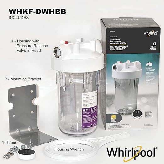 Whirlpool 10" x 4.5" Large Capacity Whole House Water Filter Housing WHKF-DWHBB, 1" Port, Home Water Pre-Filtration for Well and City Water, NSF Certified Reduces Sediment, Sand, Soil, Silt, and Rust