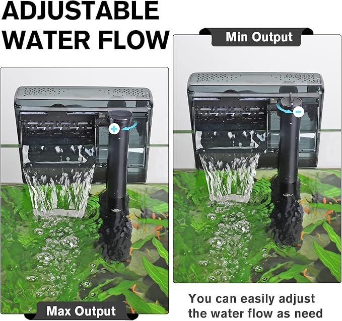 hygger Aquarium HOB Filter 210 GPH for 20-40 Gallon Fish Tank Power Filter with Adjustable Water Flow Extendable Intake Tube External Hang-On Back Filter
