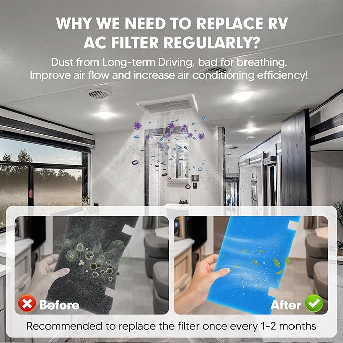 6-PCS RV Air Conditioner Filter RV AC Replacement RV Air Filters 3313107.103,3105012.003 Filters For Dometic Air Grille 14" x 7.5" MERV 6 Air Filters Reusable and Washable