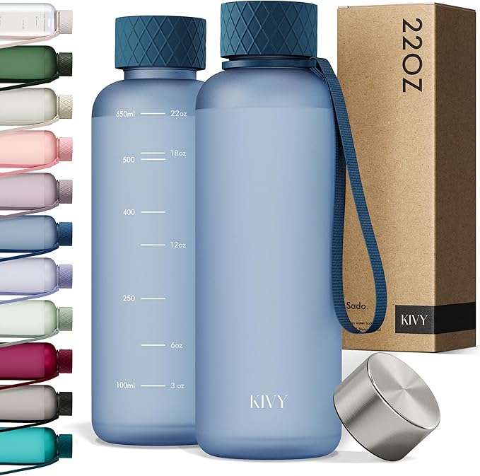 KIVY Slim Water Bottle 22oz [Lightweight & Shatterproof] - Small Drinking Waterbottle - Tritan Bottle Without Straw for School, Sport & Travel - Drinking Bottle Dishwasher Safe, BPA Free