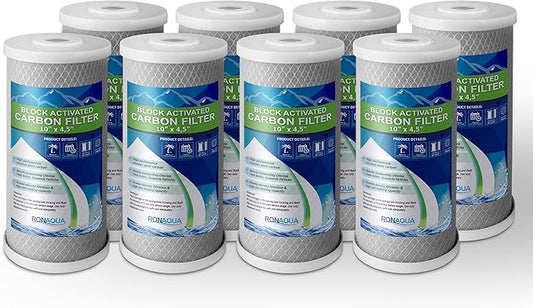 Big CTO Carbon Block Water Filters 4.5" x 10" Whole House Cartridges WELL-MATCHED with CBC Series, WFHDC8001, EP and EPM Series (8 Pack)