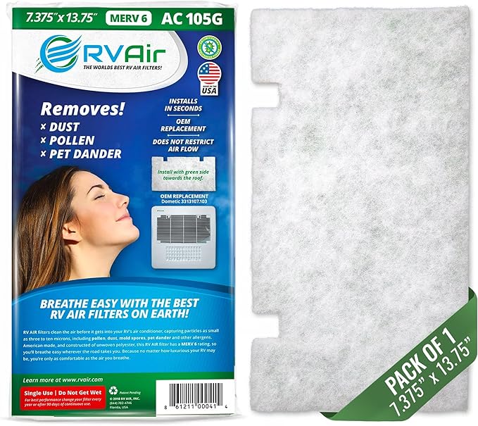AC Filter - Air Conditioner Replacement Filters - RV Air Cleaner - Camper Accessories for Travel Trailers - Easy to Install - 13.75 x 7.375 x 0.75 in (1 Filter for AC 105G)