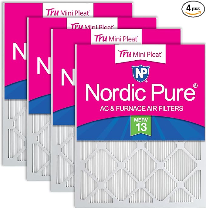 Nordic Pure 18x20x1 (Actual Size: 17 3/4 x 19 3/4 x 3/4) Tru Mini Pleat MERV 13 AC Furnace Air Filters – 2.5X More Media for Longer-Lasting, High-Efficiency Filtration - 4 Pack