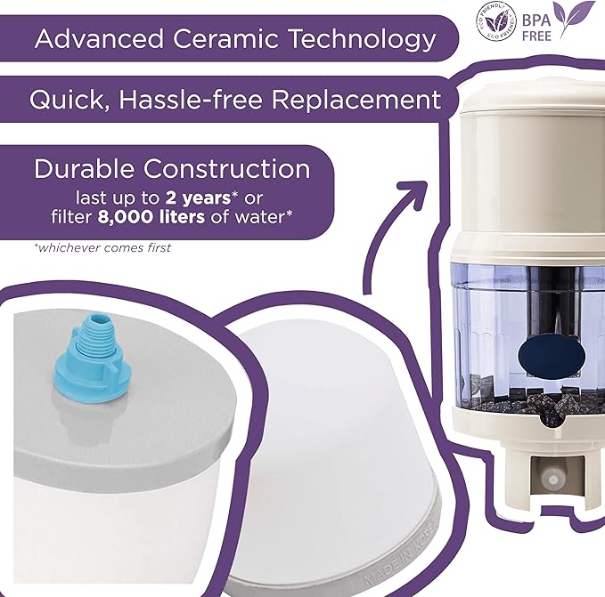 Ceramic Water Filter Replacement 1364 for PiMag Nikken Aqua Pour Gravity Water Dispenser 1360, Durable Ceramic Pre Filter for Nikken Products Filtration System,Reduce Fine Sediment & Particles, 2 Pack