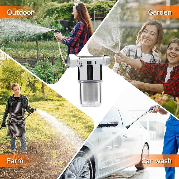 40 Micron Brass Sediment Filter, Reusable Sediment Water Filter for Washing Machine, Shower,Gardens, Well Water Traps Sand Particles, Rust, and Copper Shavings (Chrome)