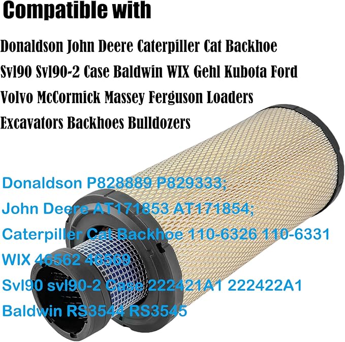 Engine Air Filter Compatiblw with Donaldson P828889 P829333 John Deere AT171853 AT171854 Caterpillar Cat Backhoe 110-6326 110-6331 Wix 46569 Case 222422A1 Baldwin RS3545 Engine Air Filtration
