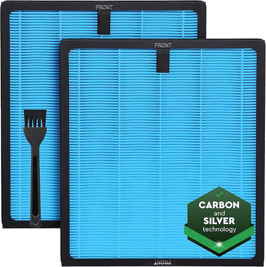 2 Pack HY4866 True HEPA Replacement Filter Compatible with MORENTO, WESTHEY HY4866, YIOU M1 - Air Purifier Filters, 4 Stage Filtration, 2in1 Carbon & Silver Technology - Blue