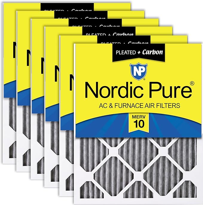 Nordic Pure 12x12x1 (11 3/4 x 11 3/4 x 3/4) Furnace Air Filters MERV 10 Pleated Plus Carbon 6 Pack