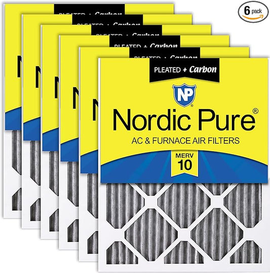 Nordic Pure 18x20x1 (17 1/2 x 19 1/2 x 3/4) Furnace Air Filters MERV 10 Pleated Plus Carbon 6 Pack