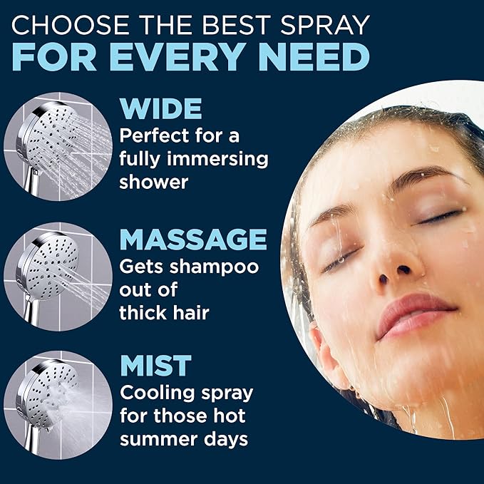 HammerHead Showers® Solid Metal 3-Spray Handheld Shower Head with Extra Long Hose and Shutoff Valve – Chrome - Perfect Dog Shower Head Attachment with 3 High Pressure Sprays - 2.5 GPM