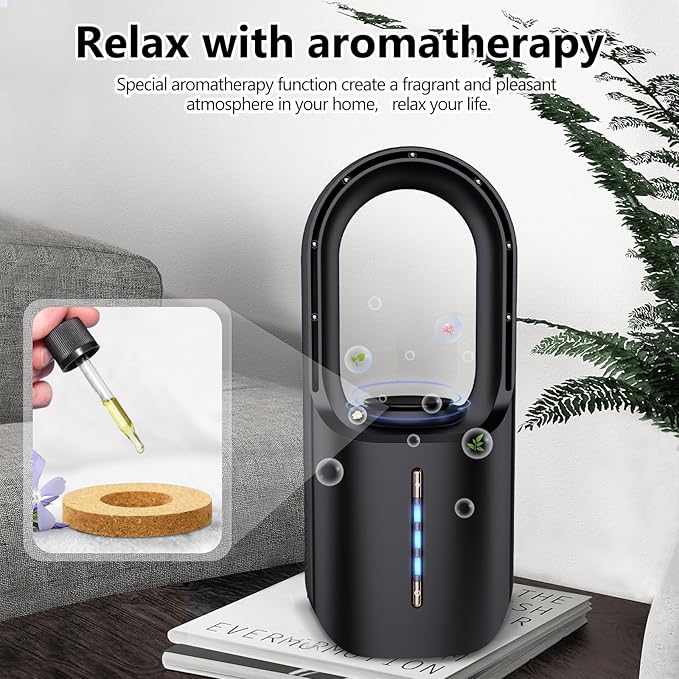 CONBOLA Desk Fan Portable, Aromatherapy Function, Battery Operated Lasting 17 Hours,11.8 Inch Tower Fan with 3speeds, Quiet Cooling,Standing Floor Fans for Office, Home, House (Black)