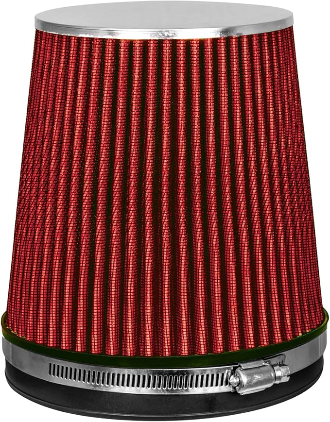 RED 6" 152 mm Inlet Short Truck Cold Air Cone Replacement Performance Washable Clamp-On Dry Air Filter (6" Tall)