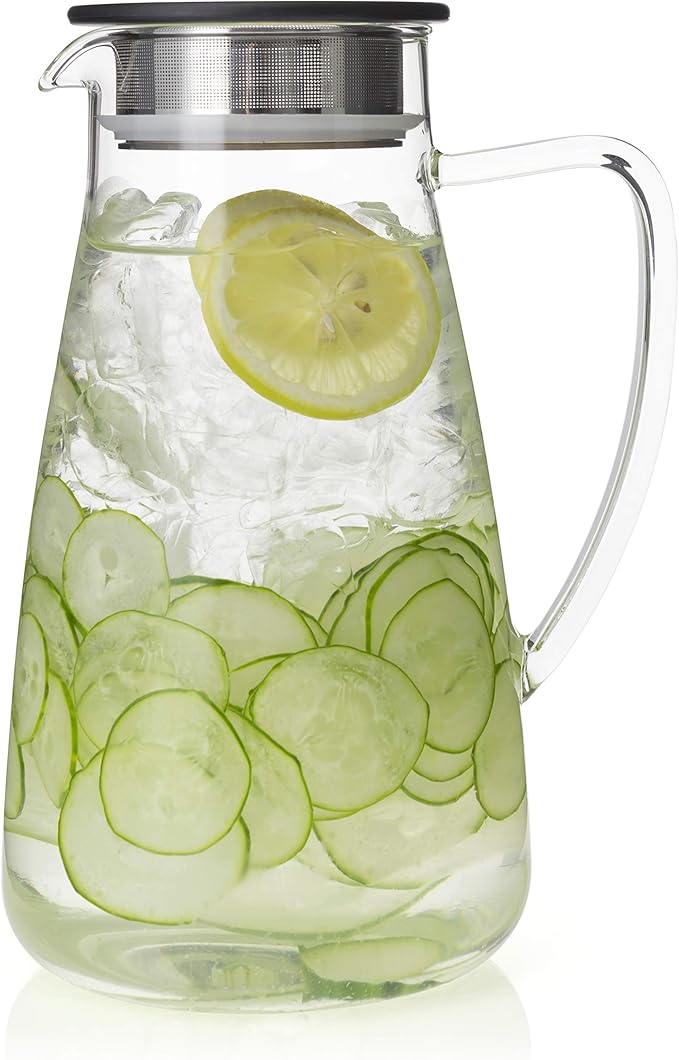 FORLIFE Flask Glass Iced Tea Jug, 64 oz, Charcoal
