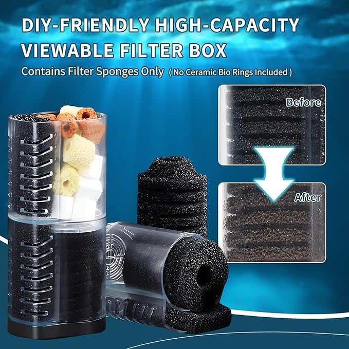 TARARIUM Aquarium Filter 400GPH for 55-200 Gallon Fish Tank, Biochemical Quiet Submersible Internal Powerful Pump Air Supply, Wave Maker 4 in 1, Small Ponds, Saltwater & Freshwater Crystal Clear