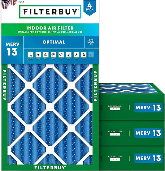 Filterbuy 16x24x4 Air Filter MERV 13 (MPR 1900) Health Defense Replacement (4-Pack), Electrostatic Pleated HVAC AC Furnace Filters, Made in USA (Actual Size: 15.38 x 23.38 x 3.63)