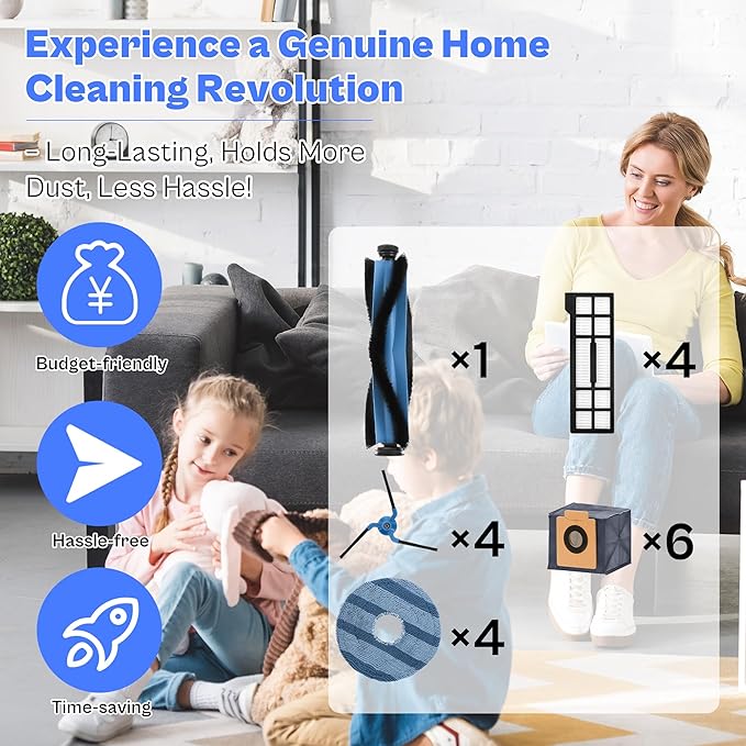 21 Pack X10 Pro omni Replacement Parts compatible with Eufy X10 Pro Omni Robot Vacuum Accessories, 1 Main Roller Brush, 6 Dust-Bags, 4 Side Brushes, 4 Mop Pad, 1 Cleaning Brush, 4 Filters LUXRILIX