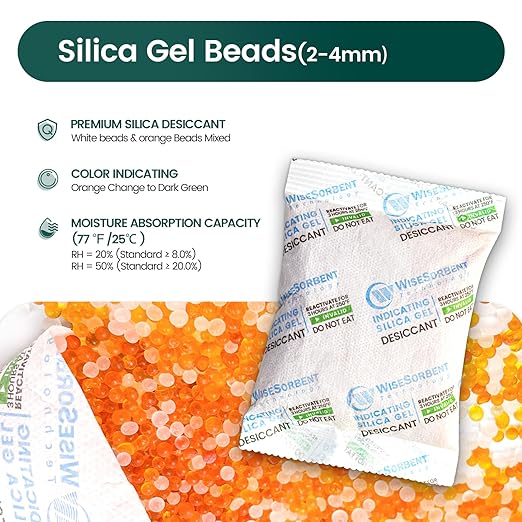 12 Packs 100 Gram Rechargeable Desiccant Packs, Indicating Silica Gel Packets, Moisture Absorbers for Storage, Gun Safe Dehumidifiers