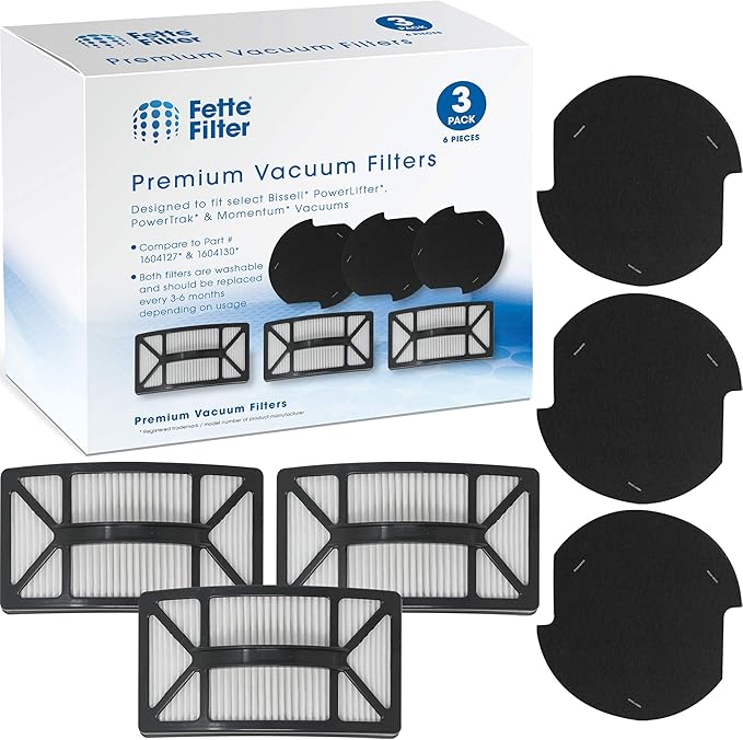 Fette Filter - Premium Filter Kit Compatible with Bissell Powerlifter & PowerTrak Pet Upright Vacuum Cleaners 1790 1793 17931 17939 1793R 1307 1309 1309R 1309W Parts # 1604127 & 1604130. (Pack of 3)