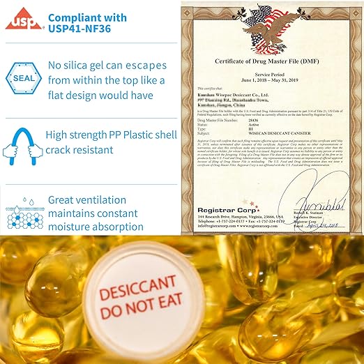 0.5 Gram 200 Pack Silica Gel Canister, Silica Gel Capsules, Silica Gel Packets, Moisture Absorbers for Food Storage, Food Grade Desiccant Dehumidifiers