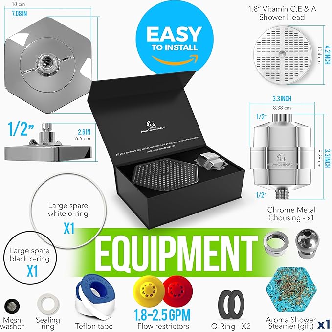 AquaHomeGroup Luxury Filtered Shower Head Set - 20 Stage Shower Filter for Hard Water, Chlorine, Fluoride, Heavy Metals - Water Filter Shower Head with Vitamin C E A Patent Pending (Chrome)
