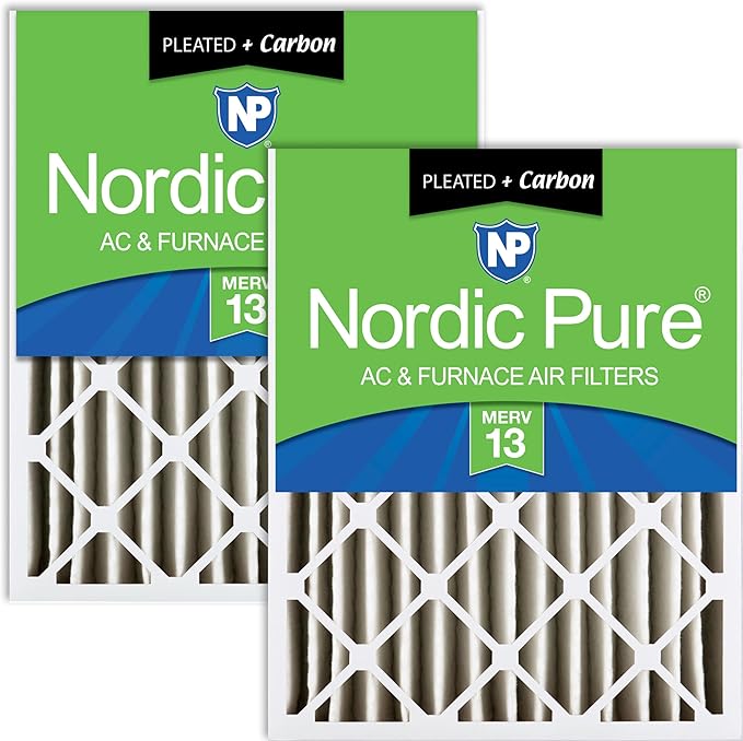 Nordic Pure 20x20x4 (19_1/2 x 19_1/2 x 3_5/8) Pleated Air Filters MERV 13 Plus Carbon 2 Pack