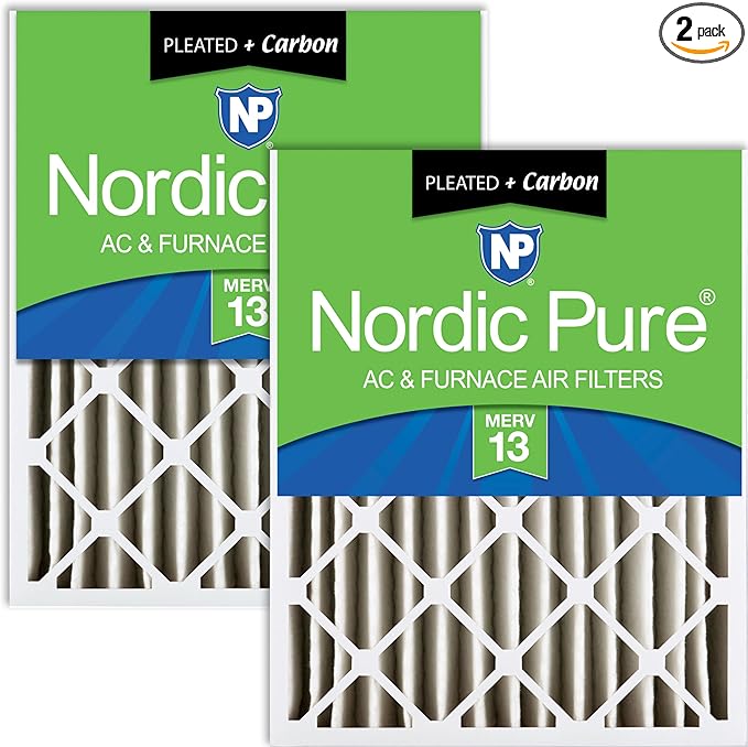 Nordic Pure 16x25x4 (15_1/2 x 24_1/2 x 3_5/8) Pleated Air Filters MERV 13 Plus Carbon 2 Pack