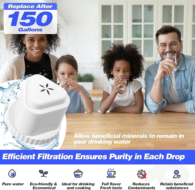 4Pack Replacement Filter for EPIC Water Filter Pitcher, Water Filter Pitcher Compatible with Aquagear Seychelle, BPA Free. Removes Fluoride, Chlorine, Lead, Odors