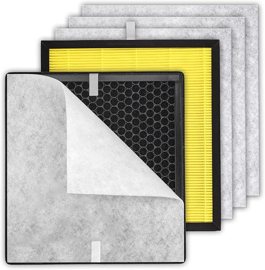 2+4 Pack PR1 Filter Pet Care Replacement Filter for Mooka PR1 Air Purifier, H13 True HEPA Filter, 3-in-1 Activated Carbon Filter for Home Large Room up to 2200sq.ft, with 4 Pieces Washable Pre-Filters