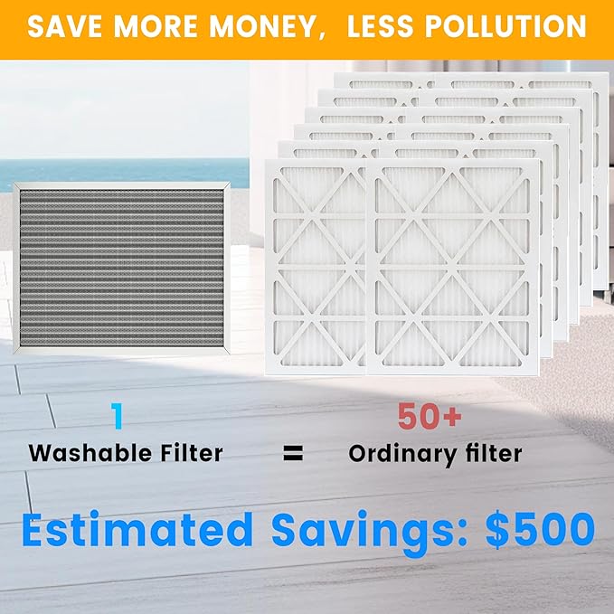 20x25x1 HVAC Furnace Air Filter, Lasts a Lifetime, Washable, Merv 8, the Last HVAC Filter You Will Ever Buy, Breathe Safely at Home or in the Office