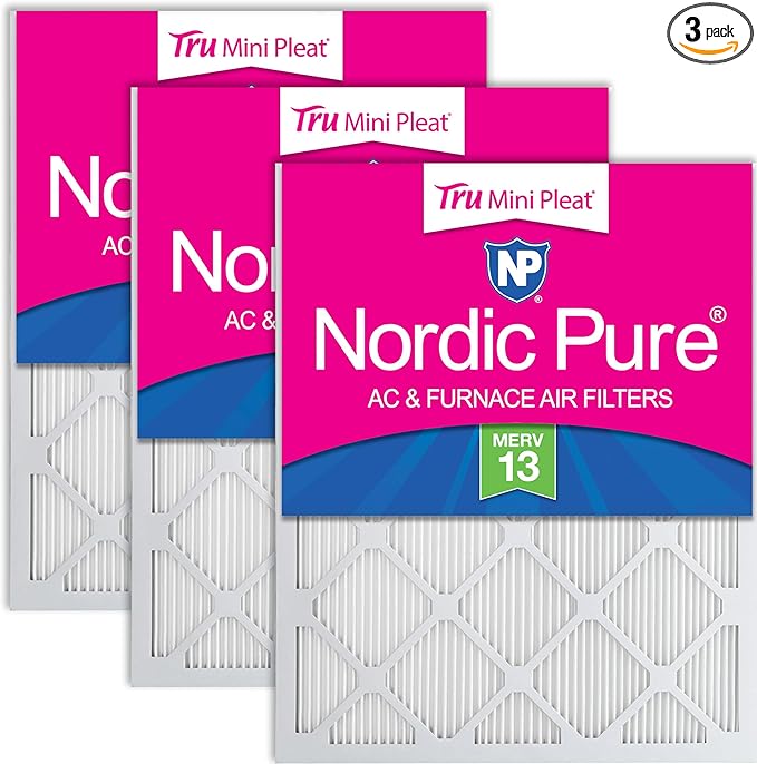 Nordic Pure 24x30x1 (Actual Size: 23 1/2 x 29 1/2 x 3/4) Tru Mini Pleat MERV 13 AC Furnace Air Filters – 2.5X More Media for Longer-Lasting, High-Efficiency Filtration - 3 Pack