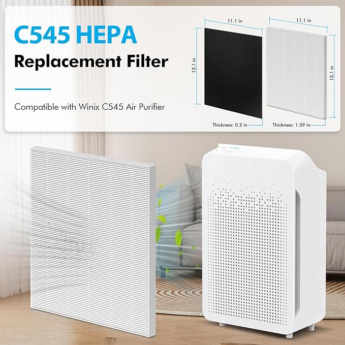C545 HEPA Replacement Filter Compatible with Winix C545 Air Purifier Type S, 2 Pack H13 Ture HEPA & 8 Activated Carbon Pre-Filter