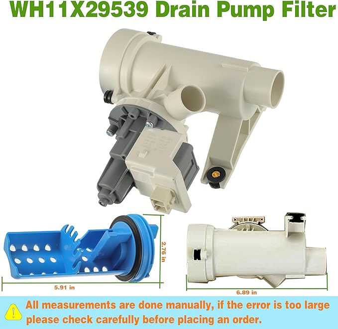 (Upgraded) WH11X29539 Washer Drain Pump and Filter Assembly Compatible with GE Front Load Washing Machines Clothes Washer Replacement Parts AP6986715 4962370 PS16217203 EAP16217203 B25-3A04 PD00065822
