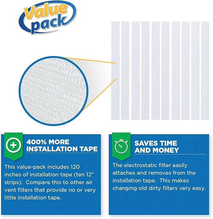 VEVA Premium Air Vent Filters for Home & AC - 72"" x 16"" Electrostatic Media Kit with 120"" Installation Tape - Versatile Customizable Vent Filter Roll for Allergies (30+ Filters per Roll)