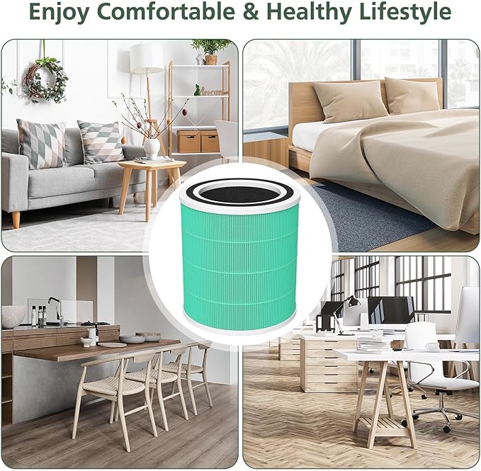 2 Pack AC400 Air Purifi-ers Replacement Filt-er for Purivortex AC400 Air Purifi-er, 3-in-1 HEPA Technology High Efficiency Toxin Absorber Filt-er, Green