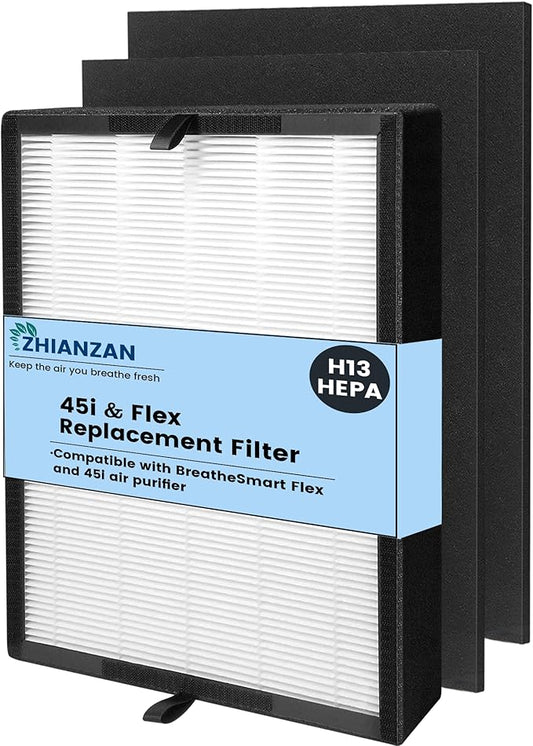45i Replacement Filter, Compatible with Flex Bh400 and 45i air purifier, Compared # B4-Fresh/FL40-Silver-Carbon, 1 Pack HEPA Filter+2 Pre Filter