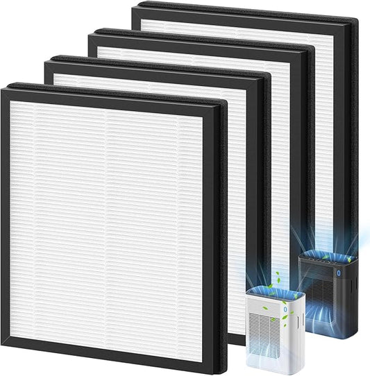 T356 Replacement Filter Compatible with Trucozie T356 Air Purifi-er, 3-IN-1 HEPA and High-Efficiency Activated Carbon Filter for Dust Pollen Pet Hair & Odors Smoke Wildfire, 4 Pack
