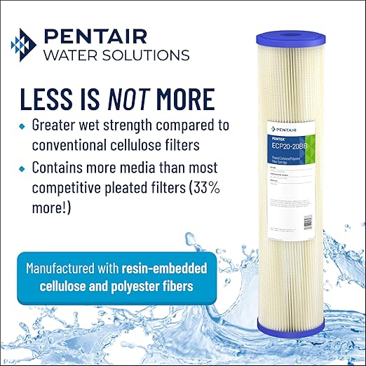 Pentair Pentek ECP5-BB Big Blue Sediment Water Filter, 10-Inch, Whole House Heavy Duty Pleated Cellulose Polyester Replacement Cartridge, 10" x 4.5", White End-Cap, 5 Micron, Pack of 8