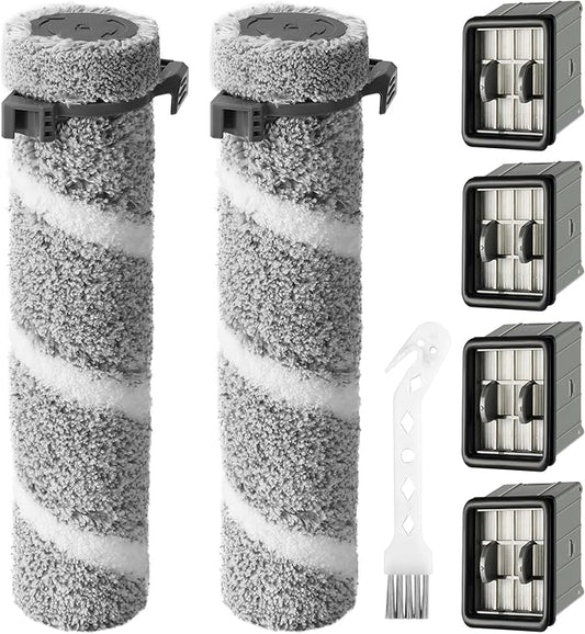 3930F 3933 3930 Brush Roll Filter Replacement Kit for Bissell CrossWave OmniForce Edge Cordless Multi-Surface Hard Floor Cleaner Wet Dry Vacuum, 2 HEPA Filters, 4 ZeroGap Brush Roll, 1 Cleaning brush