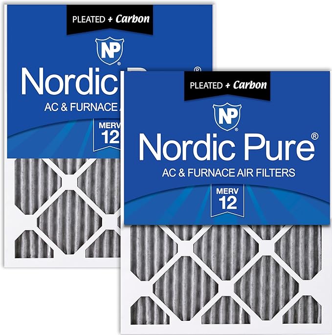 Nordic Pure 20x20x1 (19 1/2 x 19 1/2 x 3/4) Furnace Air Filters MERV 12 Pleated Plus Carbon 2 Pack