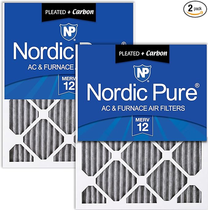 Nordic Pure 18x20x1 (17 1/2 x 19 1/2 x 3/4) Furnace Air Filters MERV 12 Pleated Plus Carbon 2 Pack