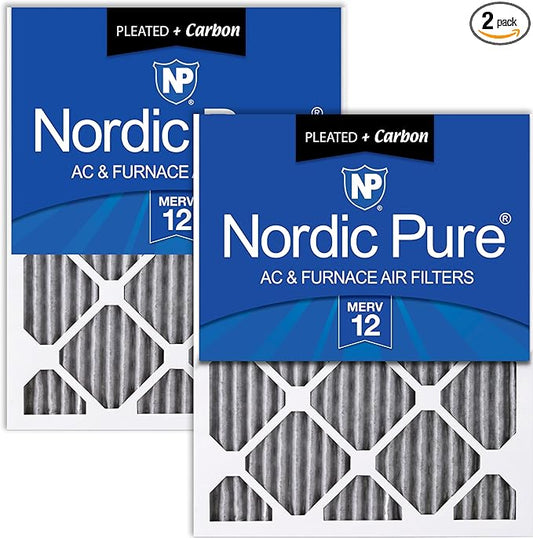 Nordic Pure 18x20x1 (17 1/2 x 19 1/2 x 3/4) Furnace Air Filters MERV 12 Pleated Plus Carbon 2 Pack