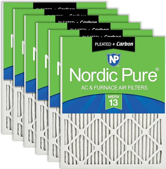 Nordic Pure 20x20x1 (19 1/2 x 19 1/2 x 3/4) Pleated Air Filters MERV 13 Plus Carbon 6 Pack