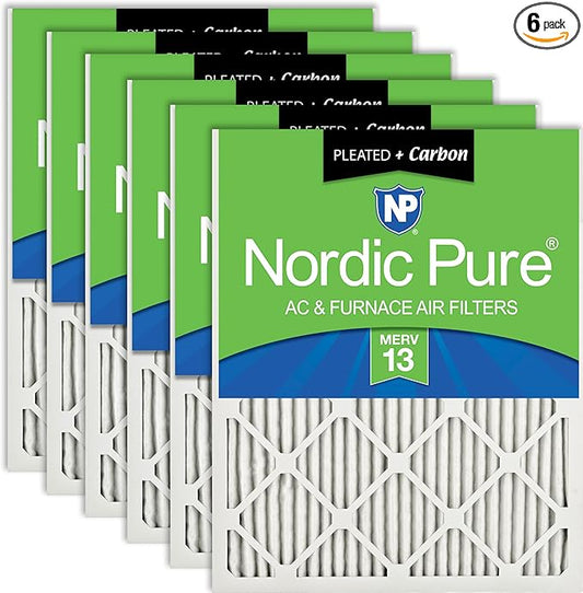 Nordic Pure 18x20x1 (17 1/2 x 19 1/2 x 3/4) Pleated Air Filters MERV 13 Plus Carbon 6 Pack