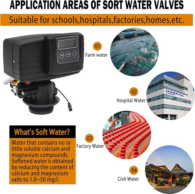 5600SXT Water Softener Valve,Flow Rate Type Control Head,Timer Valve Water Softener,High Performance Digital Metered on Demand Replacement Head with Display and Water Distributor(110V,10W)