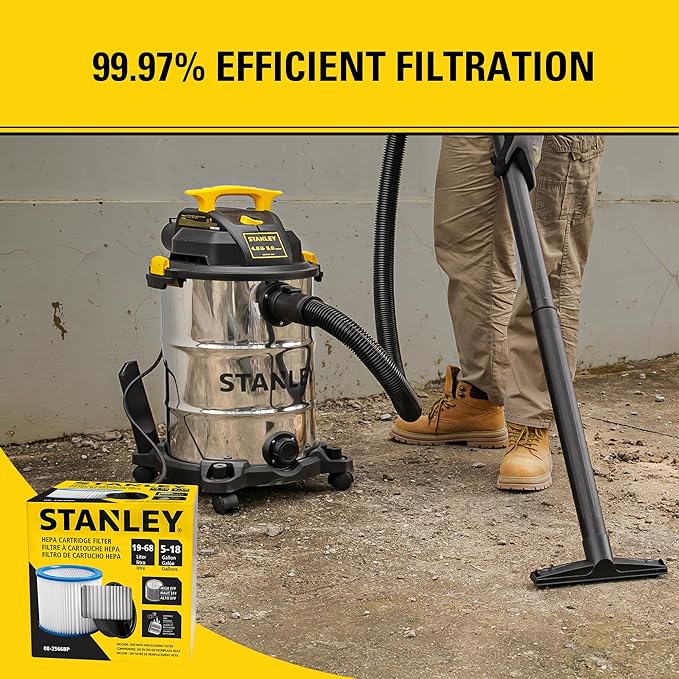 STANLEY HEPA Vacuum Filter Replacement 08-2566BP, Fit for Most 5-18 Gallon Wet Dry Vacuum Cleaner, Compatible with SL18115, SL18115P, SL18116, SL18116P, SL18191P, SL18199P, SL18117, SL18701P-10A